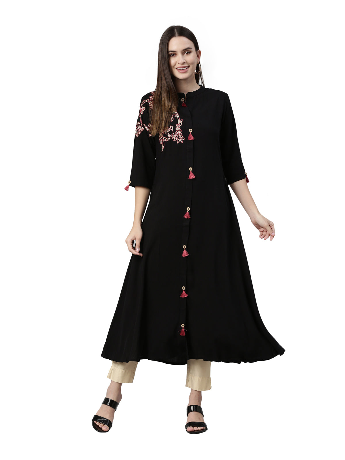 Neeru's Black Color Rayon Fabric Kurta