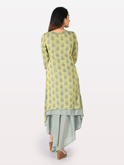 Neeru's Green Printed High Low Double Layered Kurta