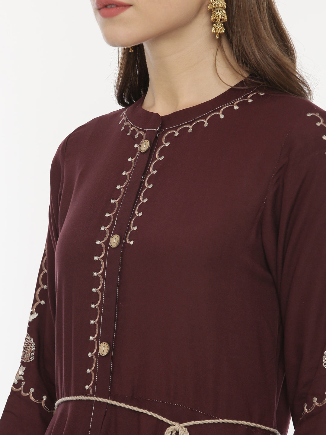 Neeru's Brown Embroidered High Low Kurta