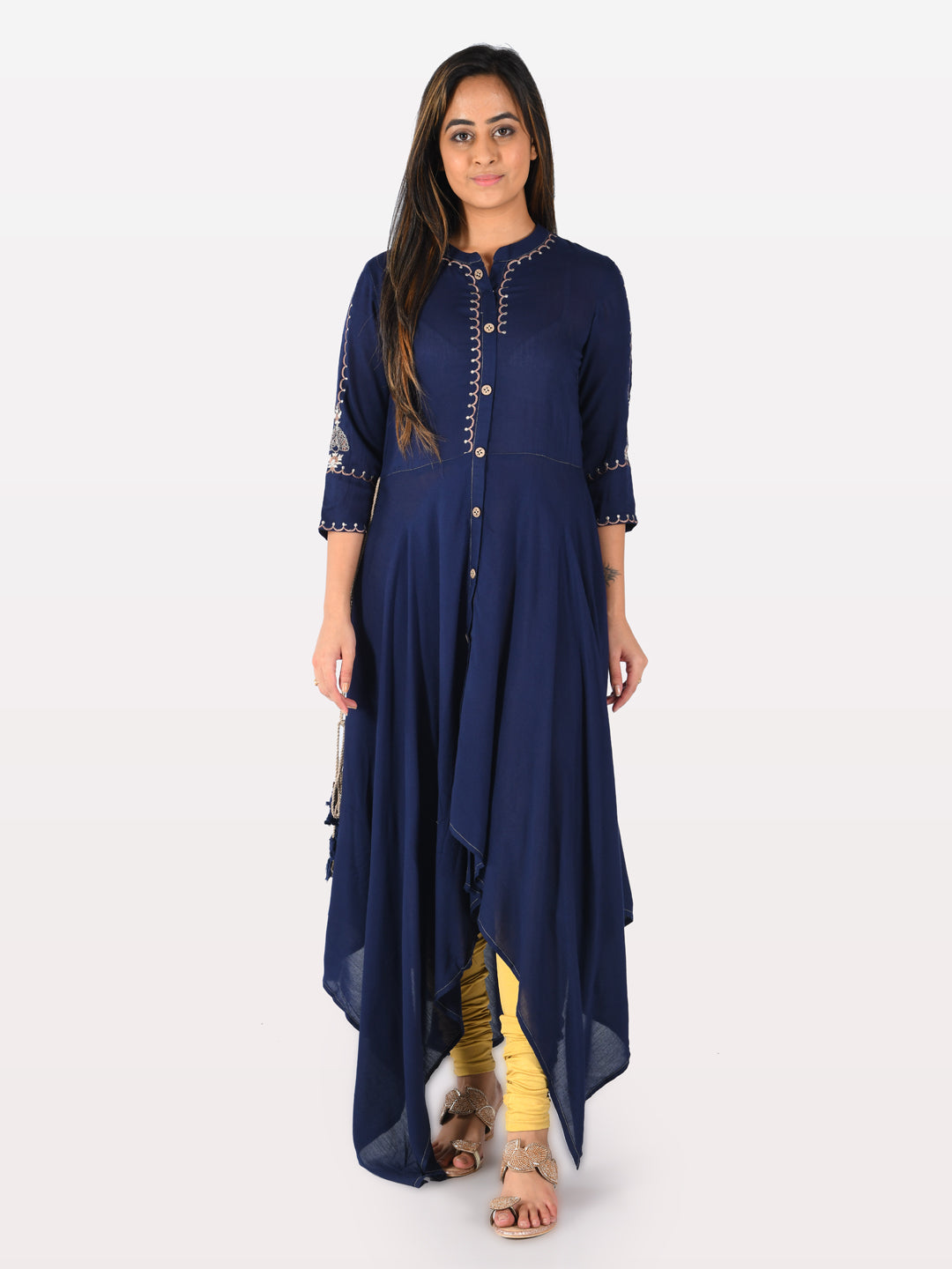 Neeru's Blue Embroidered High Low Kurta