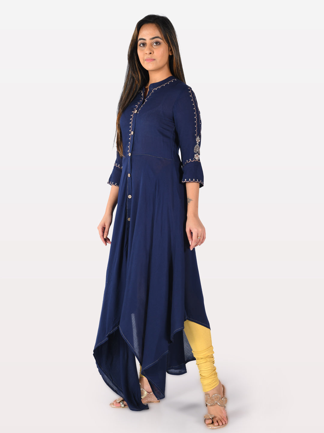 Neeru's Blue Embroidered High Low Kurta