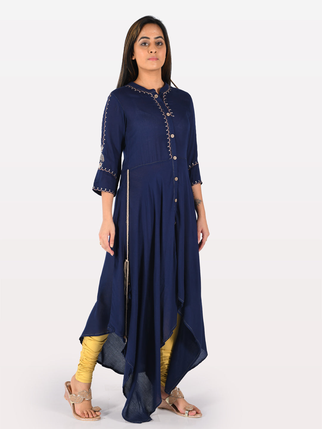 Neeru's Blue Embroidered High Low Kurta