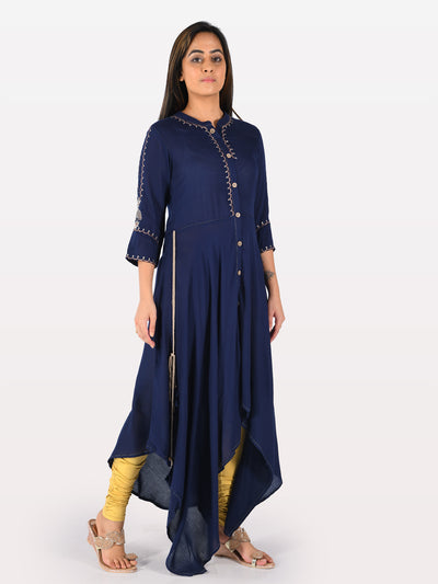 Neeru's Blue Embroidered High Low Kurta