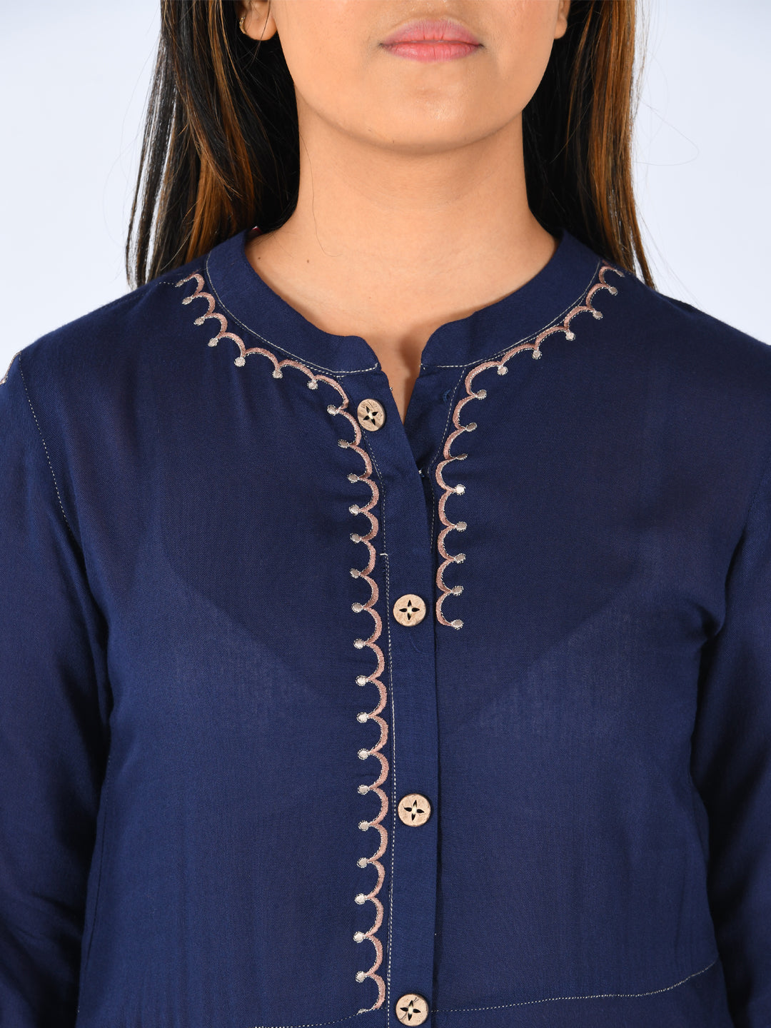 Neeru's Blue Embroidered High Low Kurta