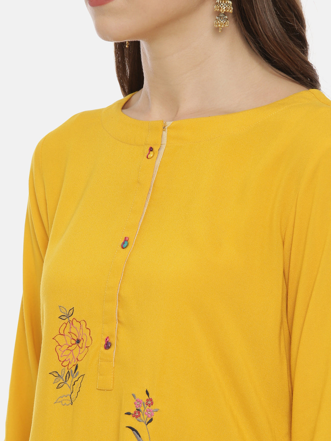 Neeru's Yellow Embroidered High Low Kurta