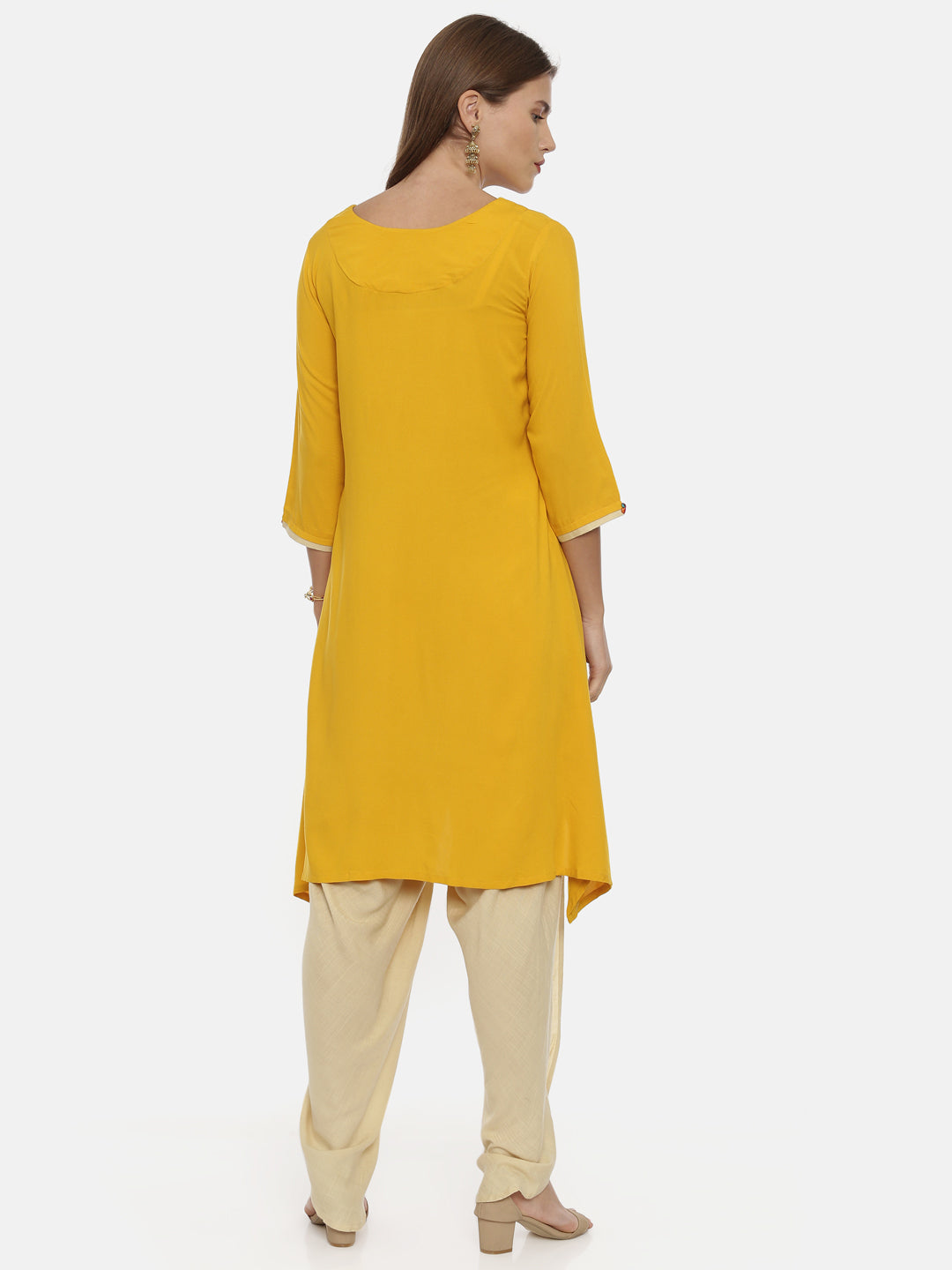 Neeru's Yellow Embroidered High Low Kurta