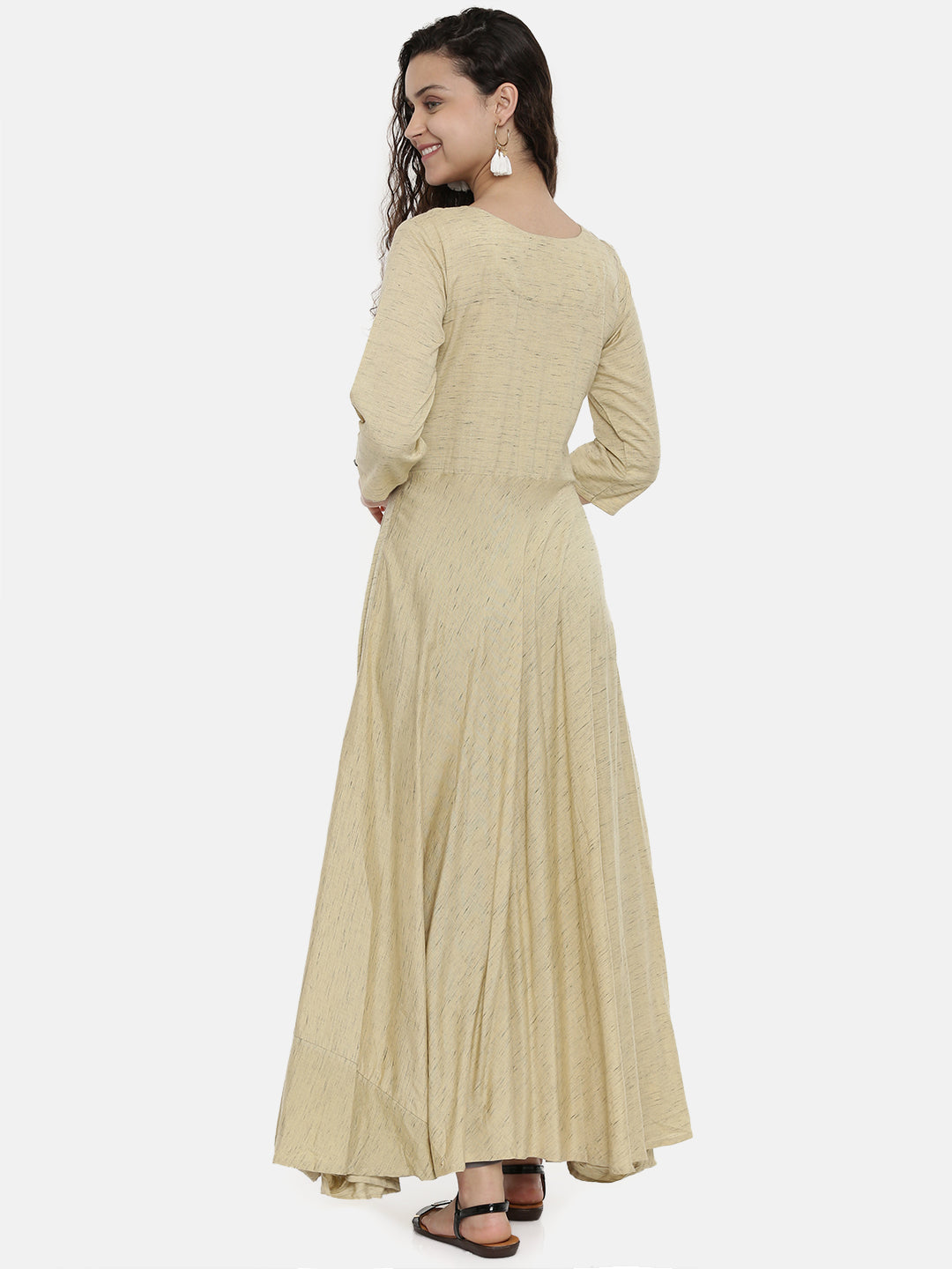 Neeru's Women Beige Embroidered A-Line Kurta