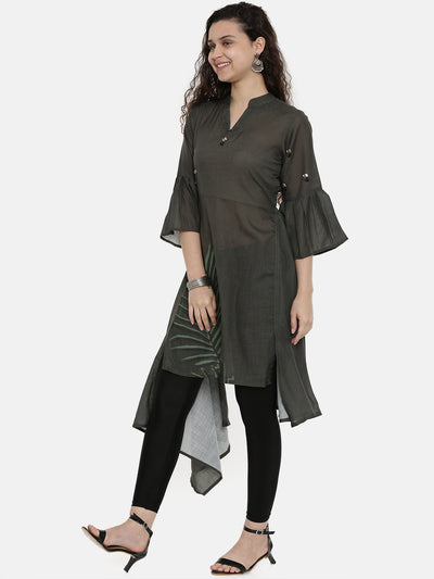 Neeru's Grey Printed High Low Kurta