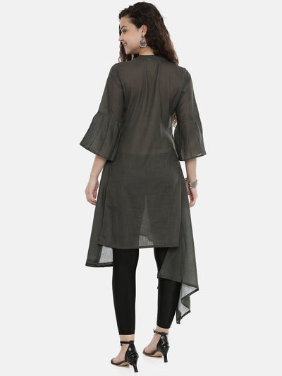 Neeru's Grey Printed High Low Kurta