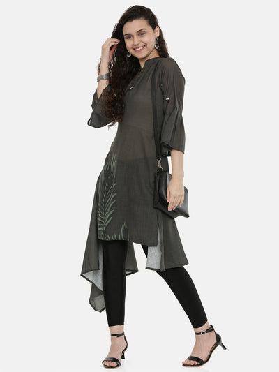 Neeru's Grey Printed High Low Kurta