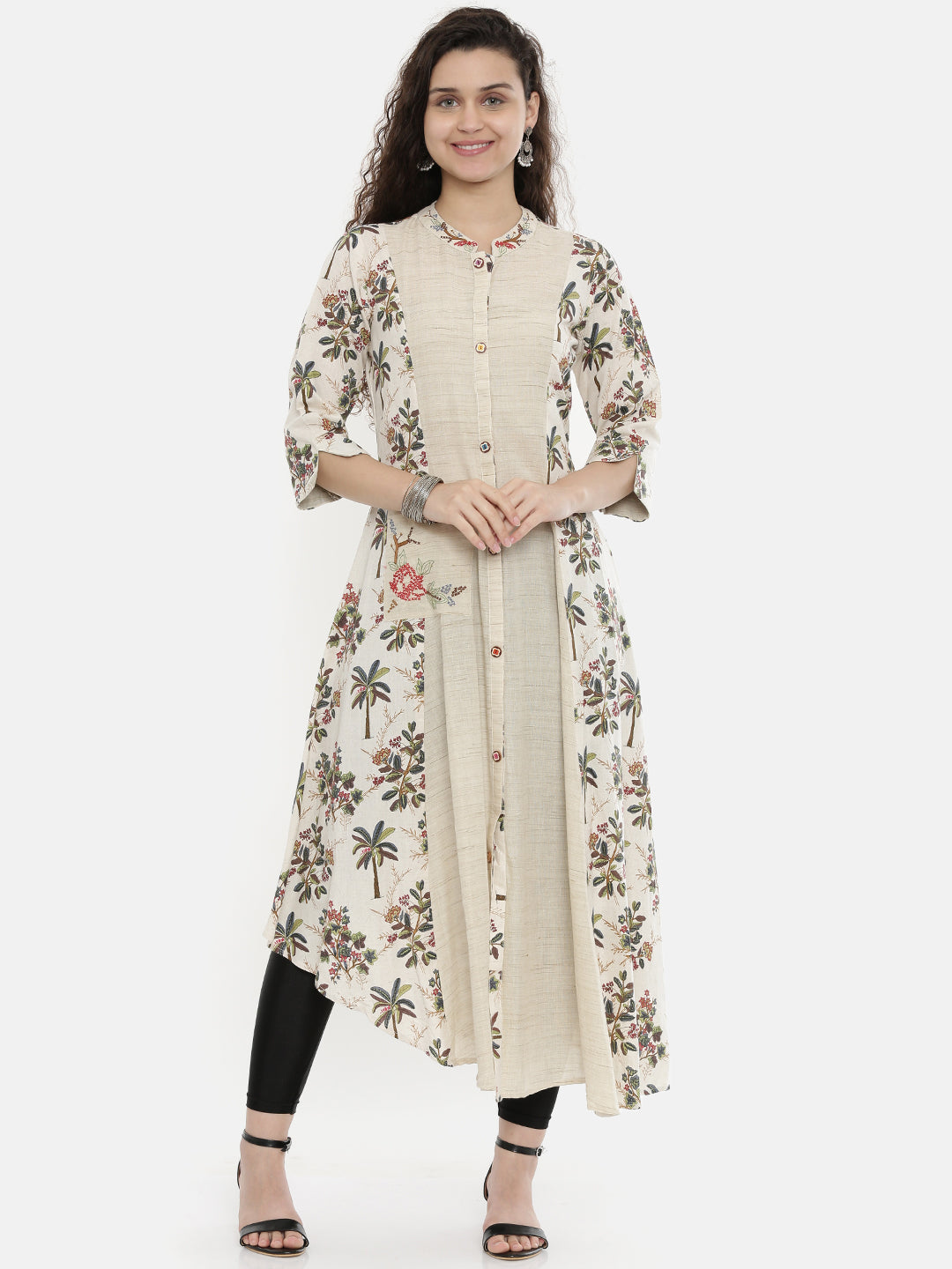 Neeru's Ivory Printed High Low Kurta