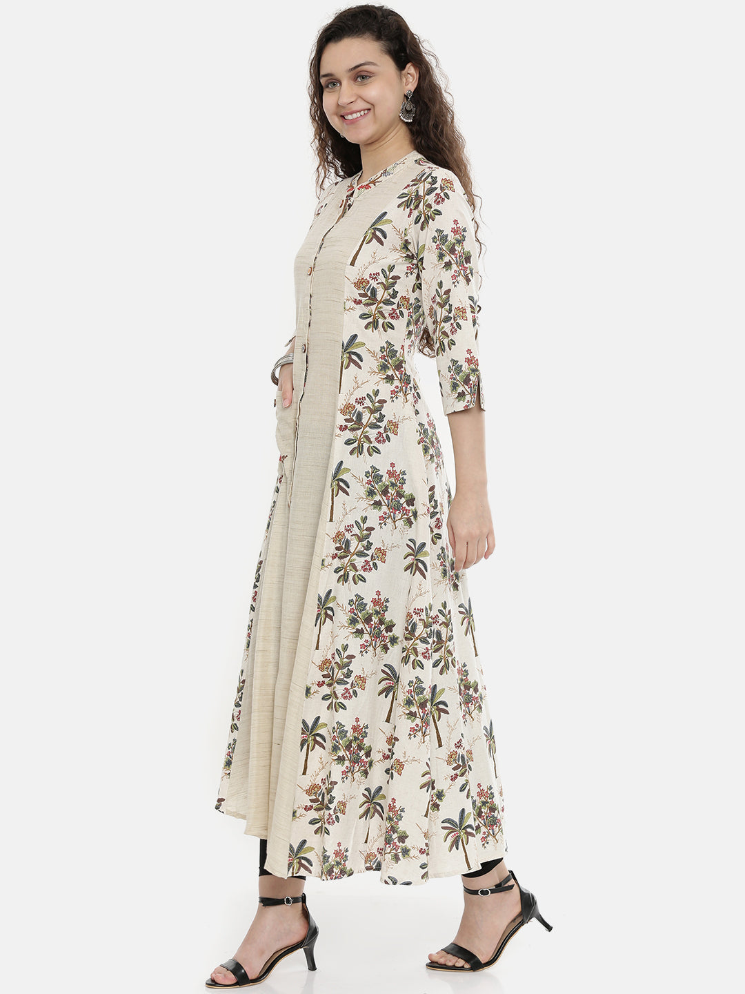 Neeru's Ivory Printed High Low Kurta