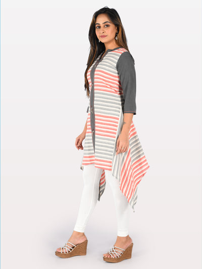 Neeru's Grey Striped High Low Kurta