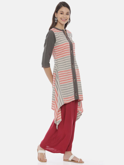 Neeru's Grey Striped High Low Kurta