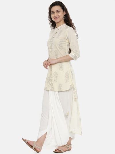 Neeru's Cream Printed High Low Kurti