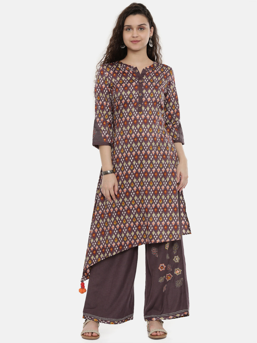 Neeru's Mauve Printed High Low Kurta