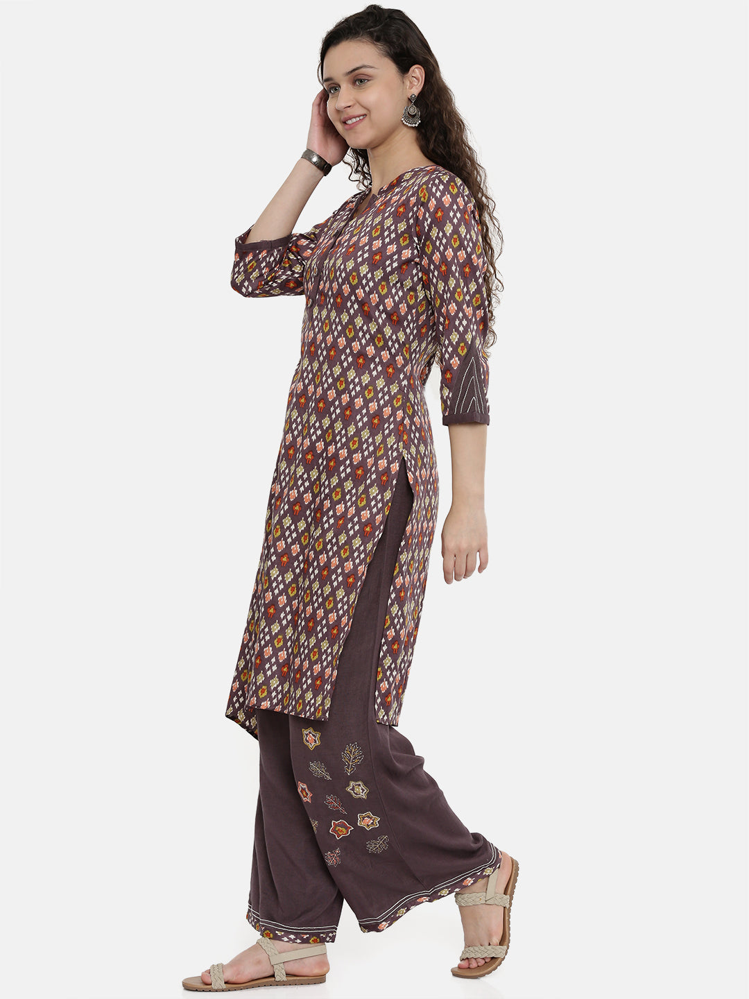 Neeru's Mauve Printed High Low Kurta