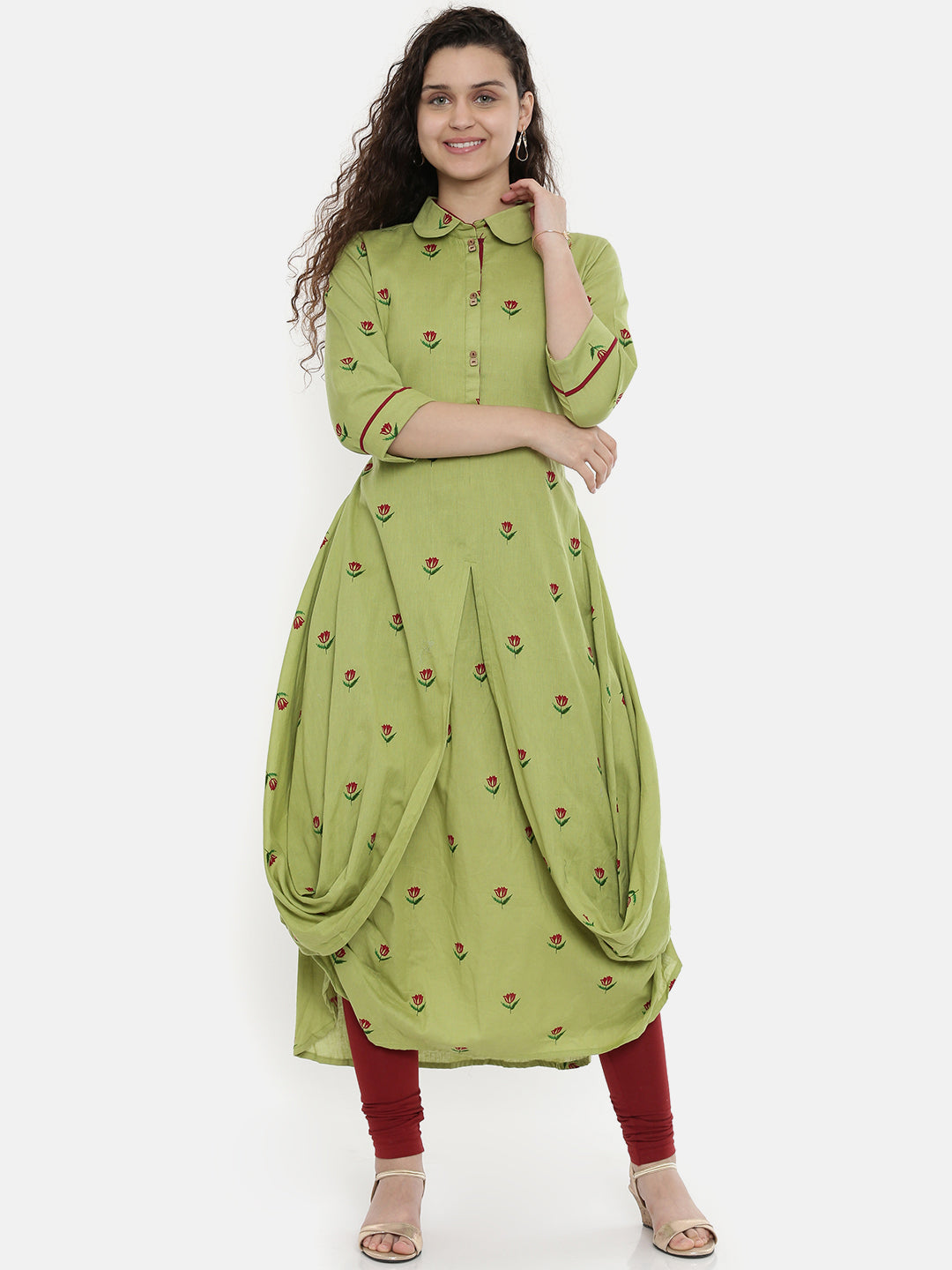 Neeru's Green Printed A Line Kurta