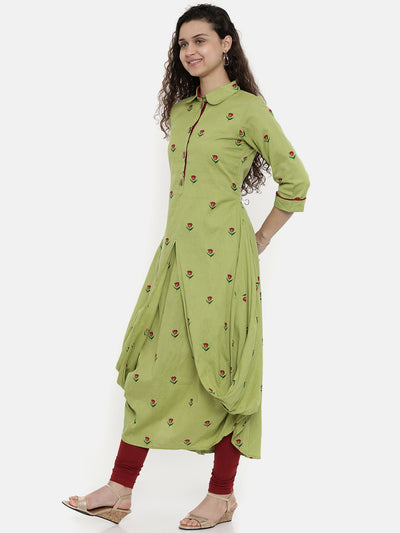 Neeru's Green Printed A Line Kurta