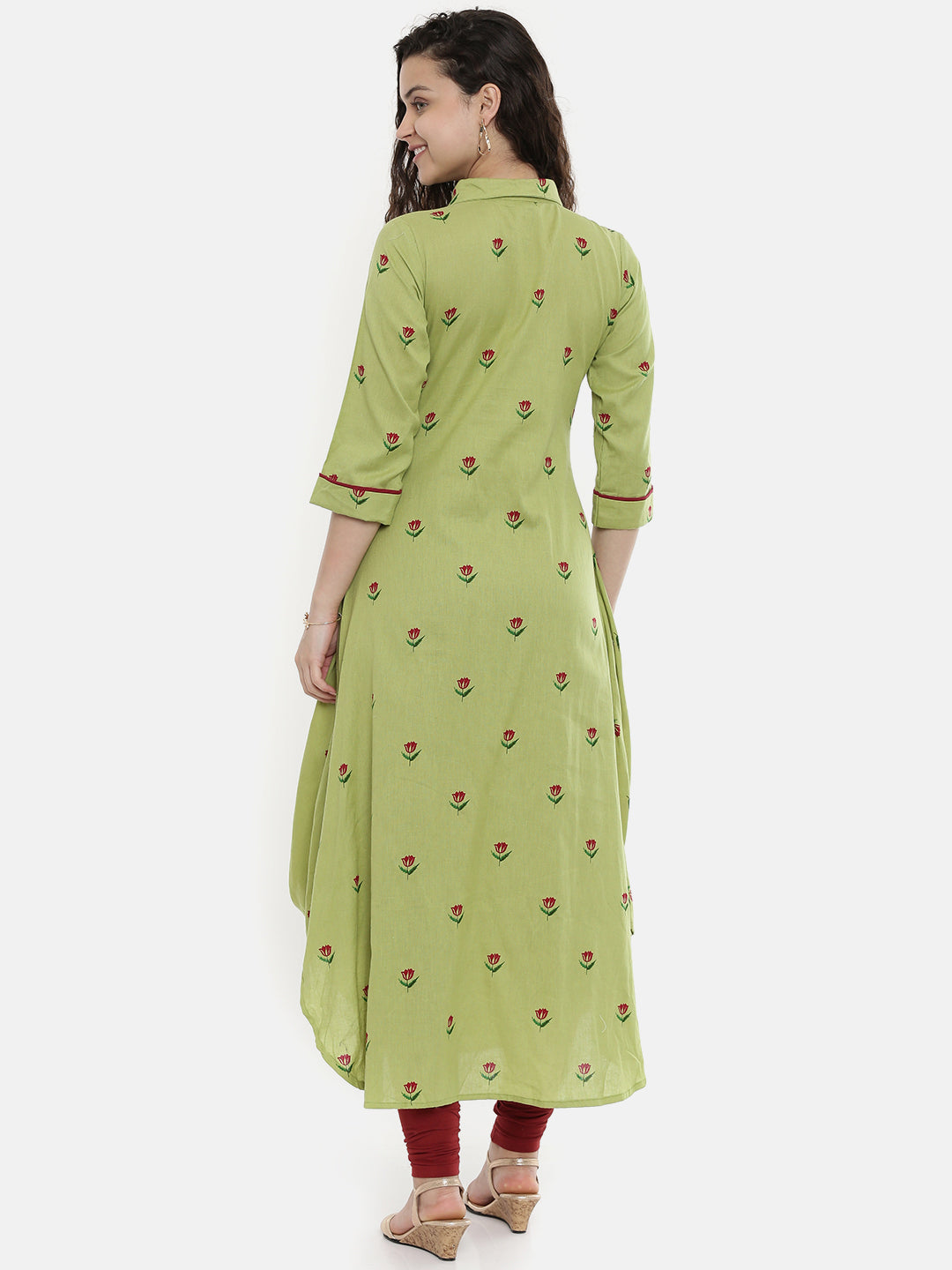 Neeru's Green Printed A Line Kurta