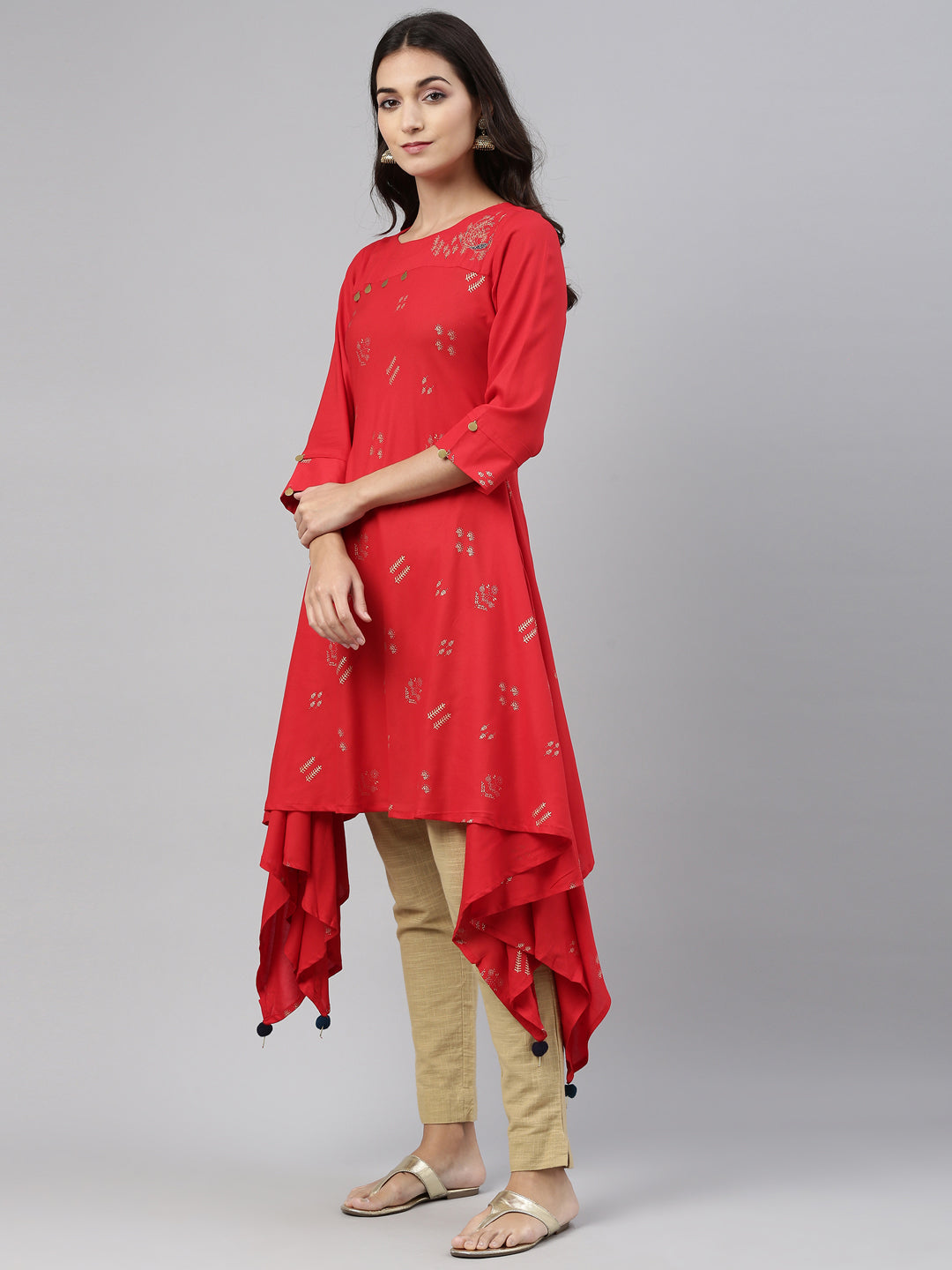 Neeru's Red Color Rayon Fabric Tunic