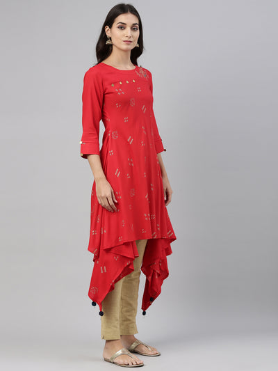 Neeru's Red Color Rayon Fabric Tunic