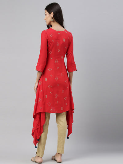 Neeru's Red Color Rayon Fabric Tunic