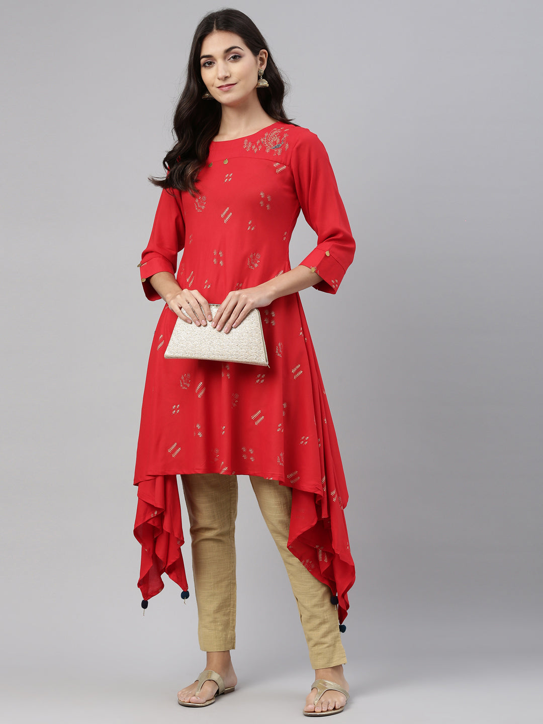 Neeru's Red Color Rayon Fabric Tunic