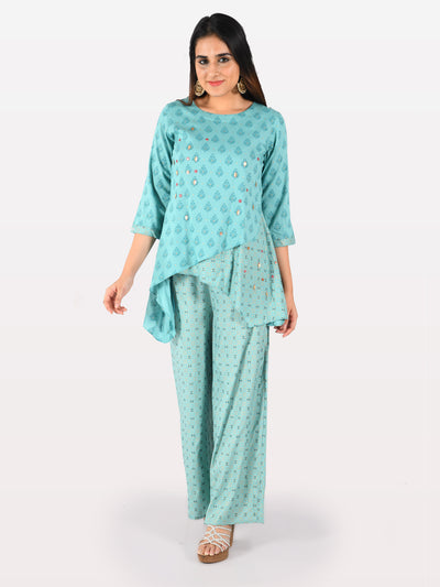 Neeru's Blue Embellished High Low Kurti