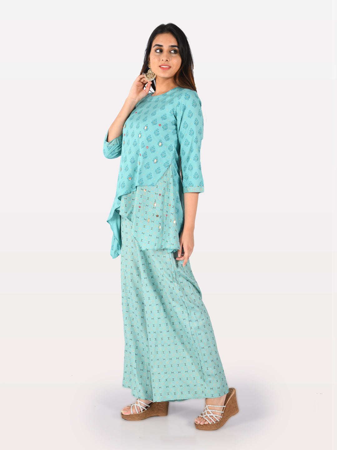 Neeru's Blue Embellished High Low Kurti