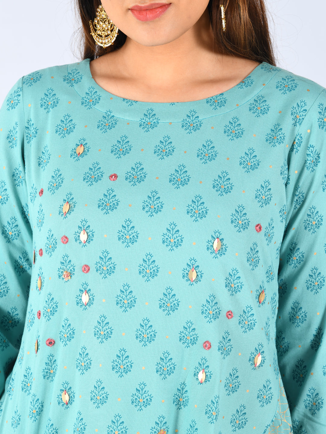 Neeru's Blue Embellished High Low Kurti