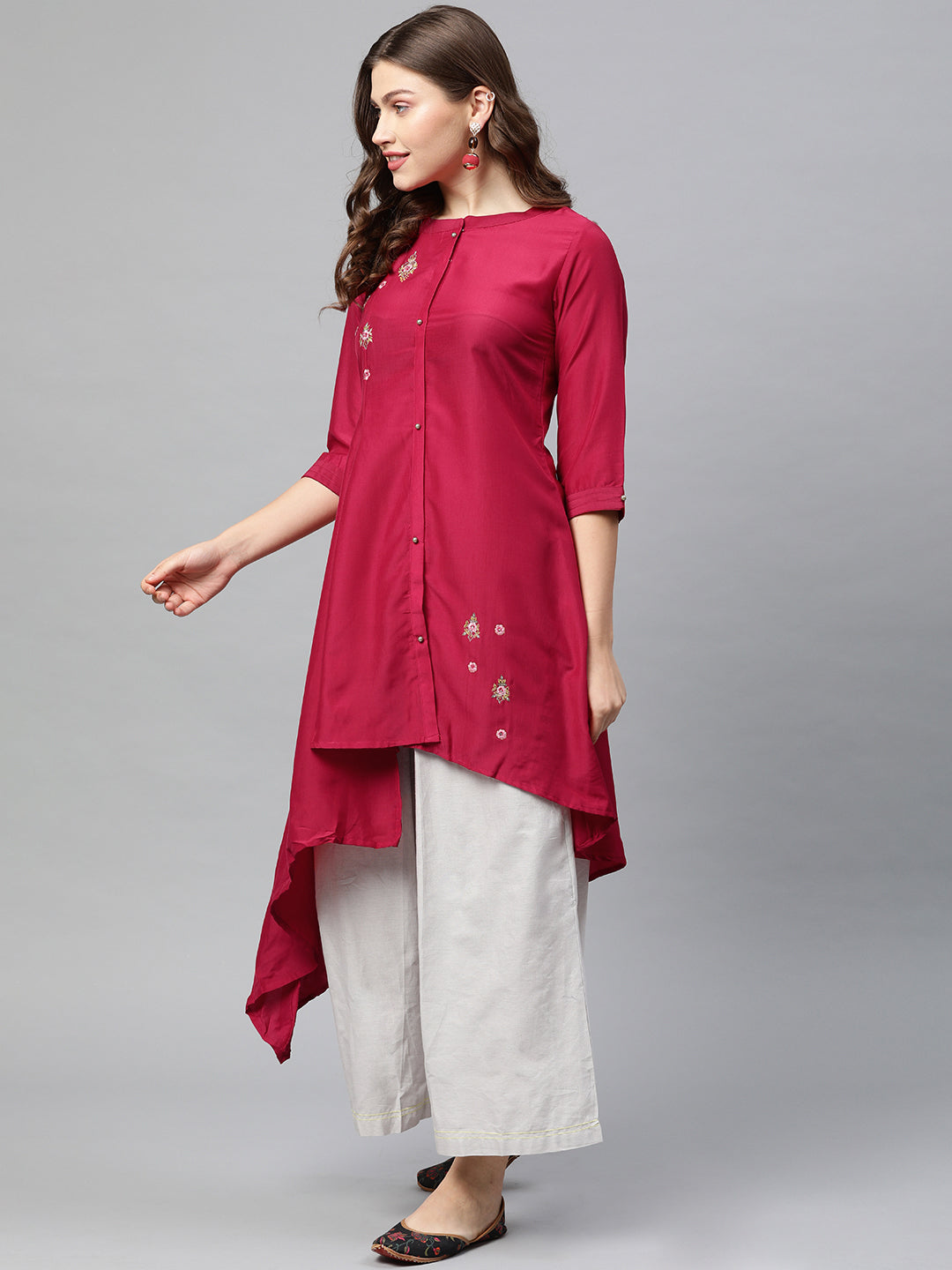 Neeru's Pink Embroidered High Low Kurta