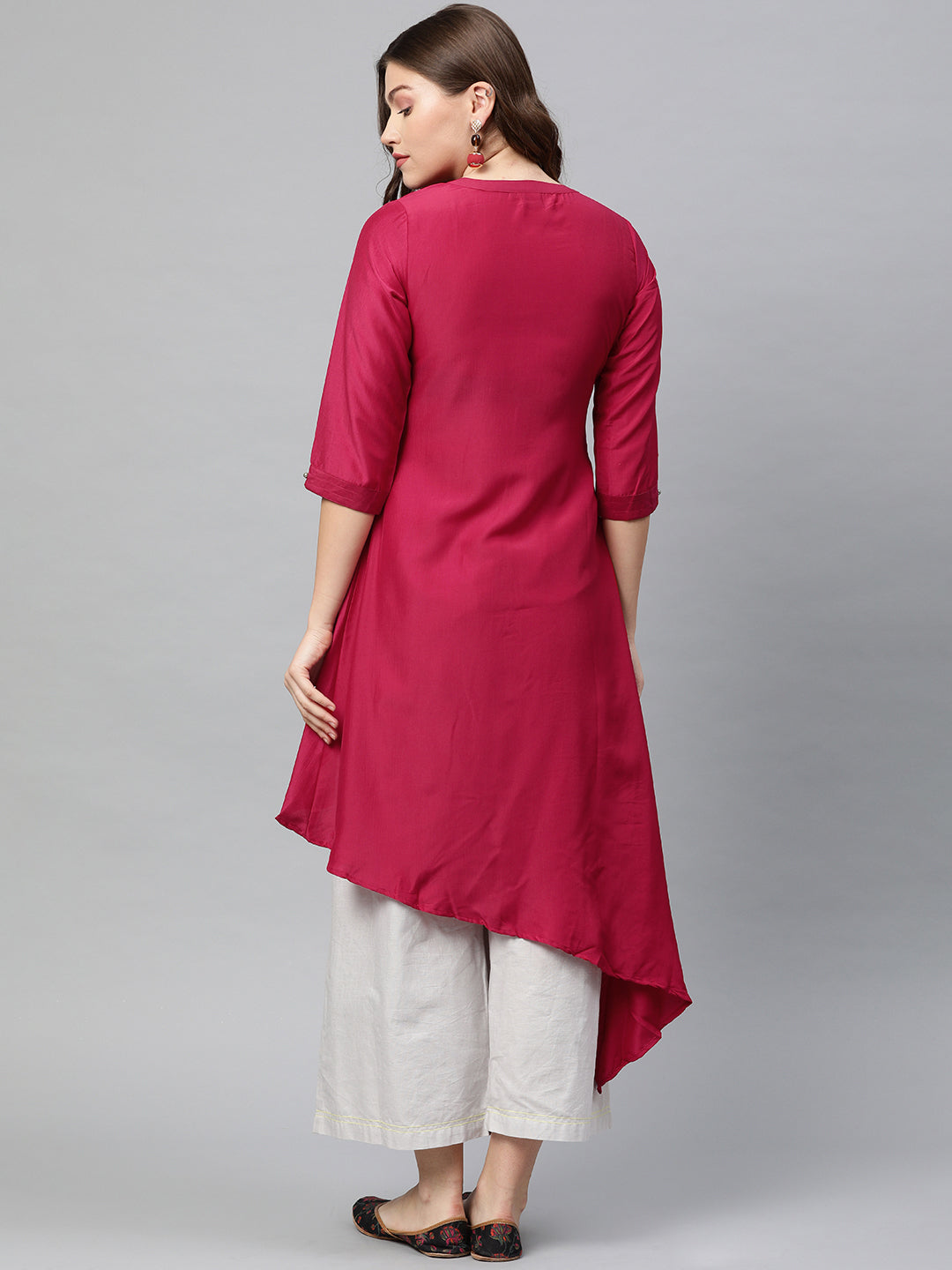 Neeru's Pink Embroidered High Low Kurta