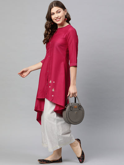 Neeru's Pink Embroidered High Low Kurta