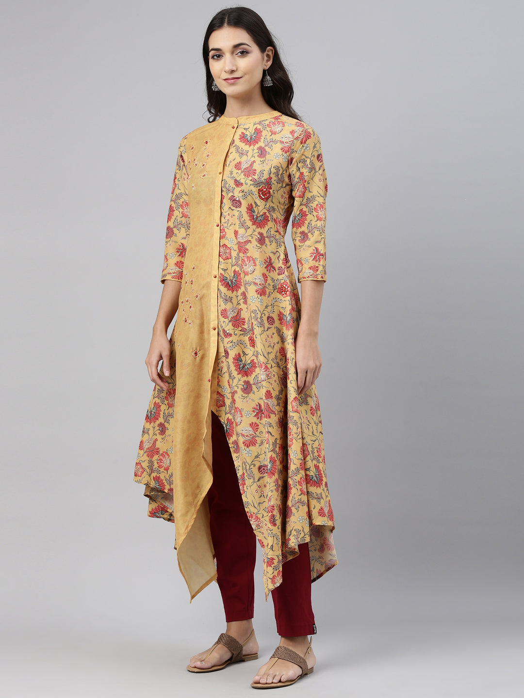 Neeru's Mustard Color Muslin Fabric Tunic