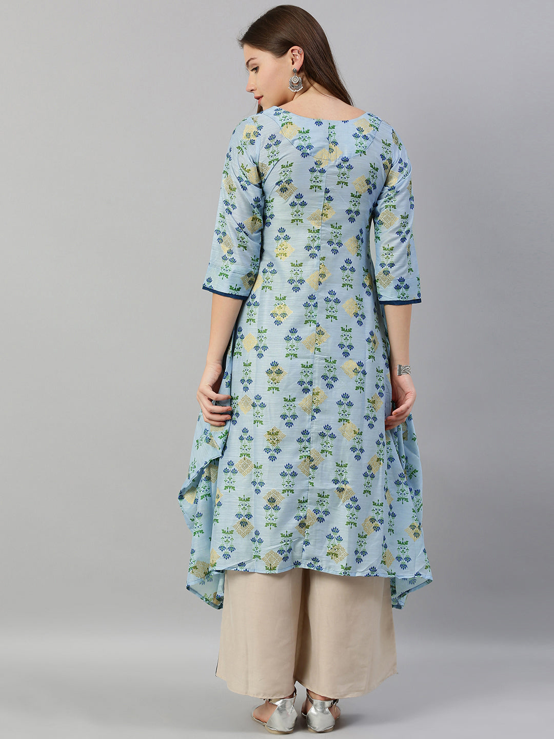 Neeru's Blue Printed High Low Kurta