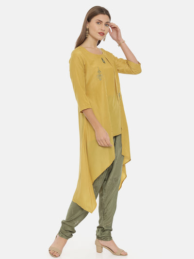 Neeru's Mustard Embroidered High Low Kurta