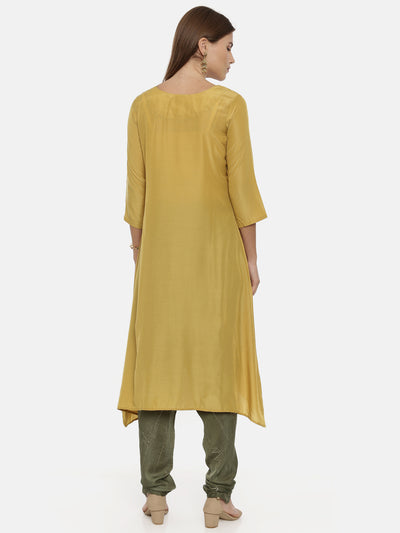 Neeru's Mustard Embroidered High Low Kurta