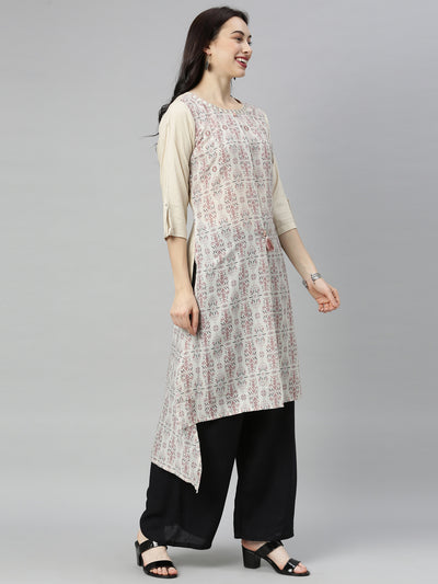 Neeru's Cream Printed High Low Kurta