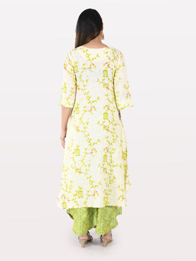 Neeru's Women Cream-Coloured Green Printed Kurta With Palazzos