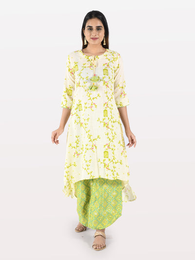 Neeru's Women Cream-Coloured Green Printed Kurta With Palazzos