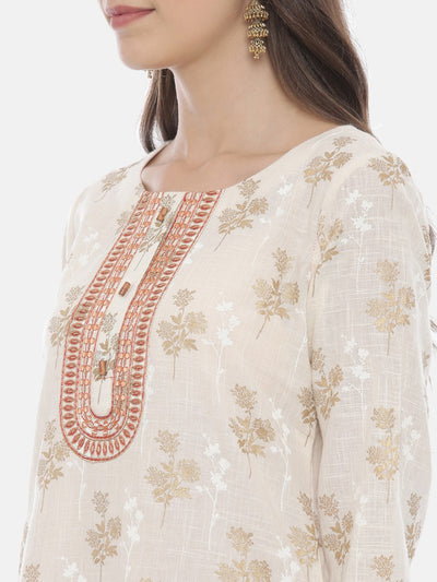 Neeru's Cream & Orange Printed Kurta & Palazzo Set