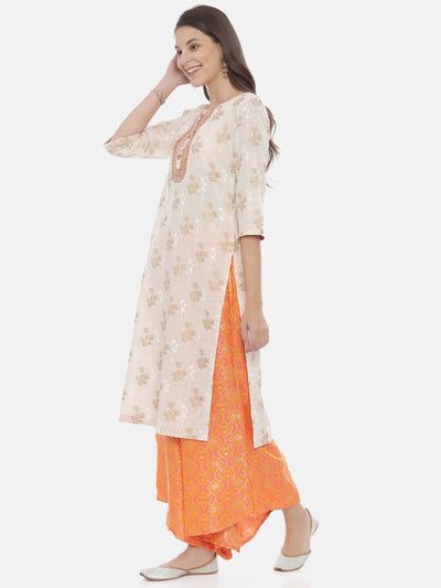 Neeru's Cream & Orange Printed Kurta & Palazzo Set