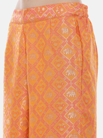 Neeru's Cream & Orange Printed Kurta & Palazzo Set