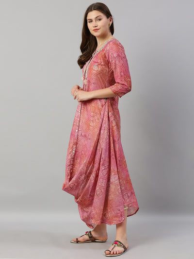 Neeru's Pink Printed A Line Kurta