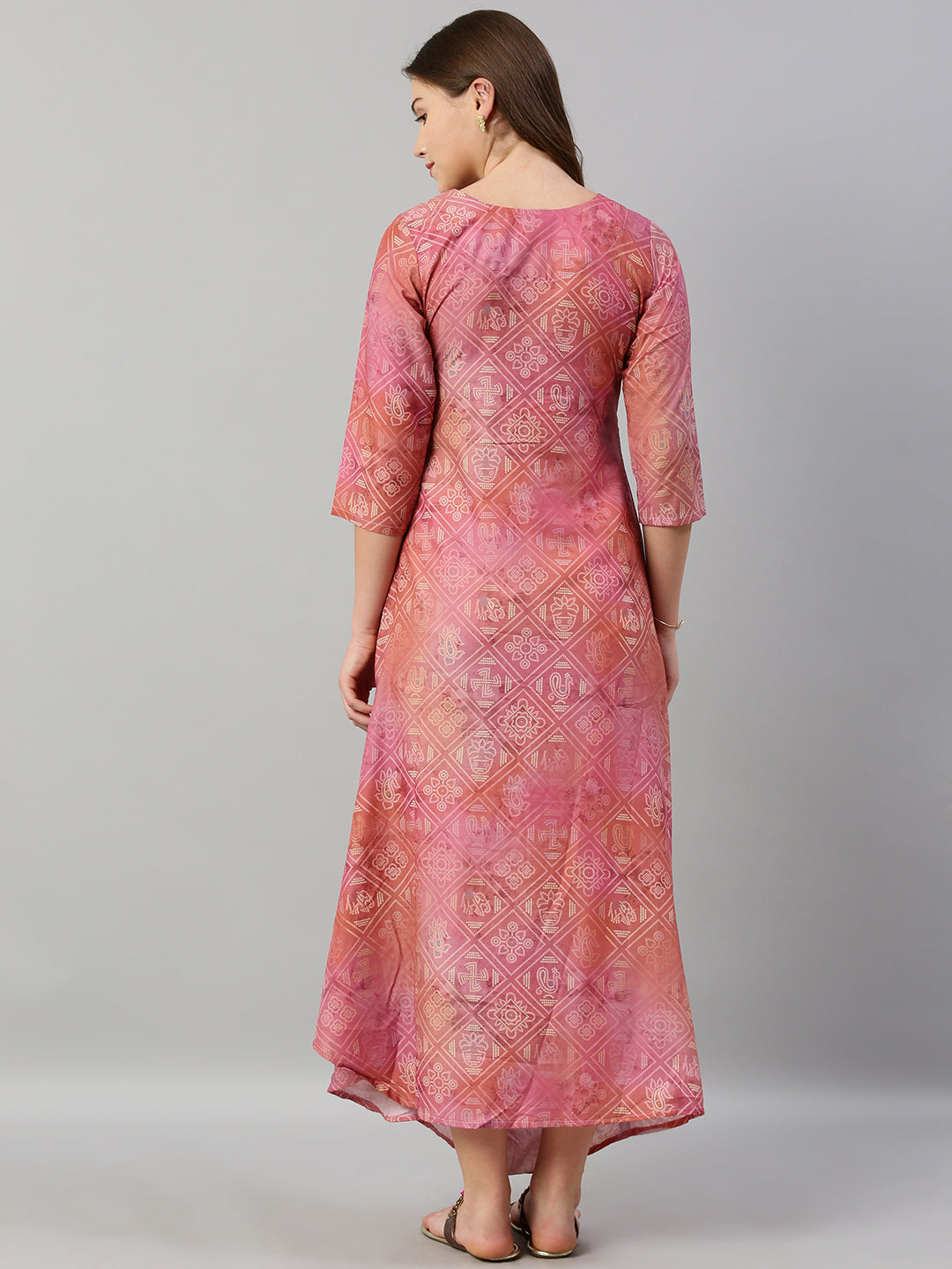 Neeru's Pink Printed A Line Kurta