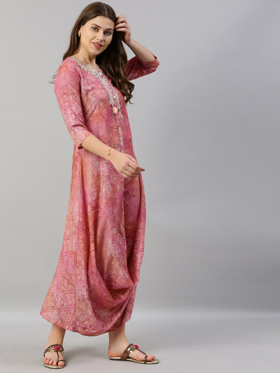 Neeru's Pink Printed A Line Kurta