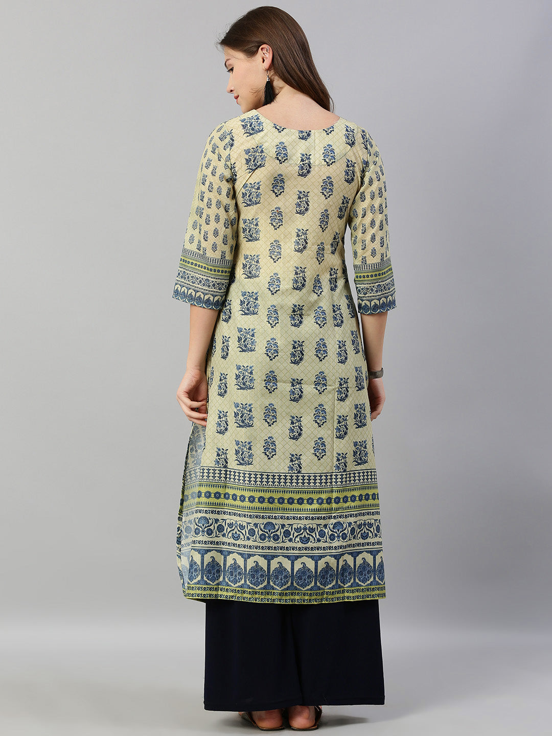 Neeru's Beige Embroidered A Line Kurta