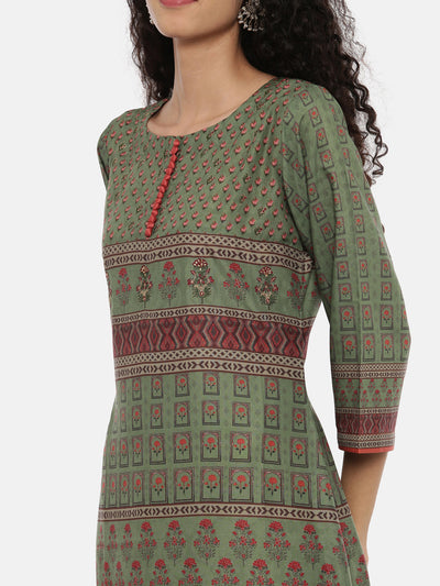 Neeru's Green Printed A Line Kurta