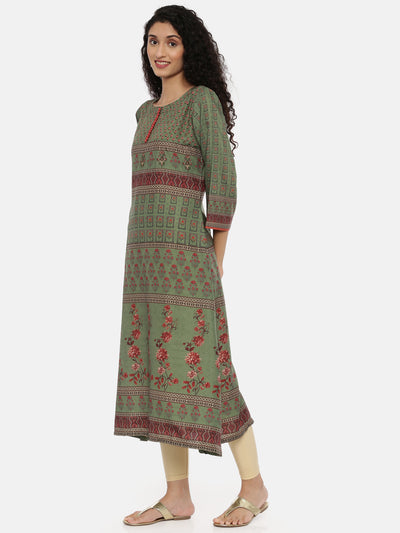 Neeru's Green Printed A Line Kurta